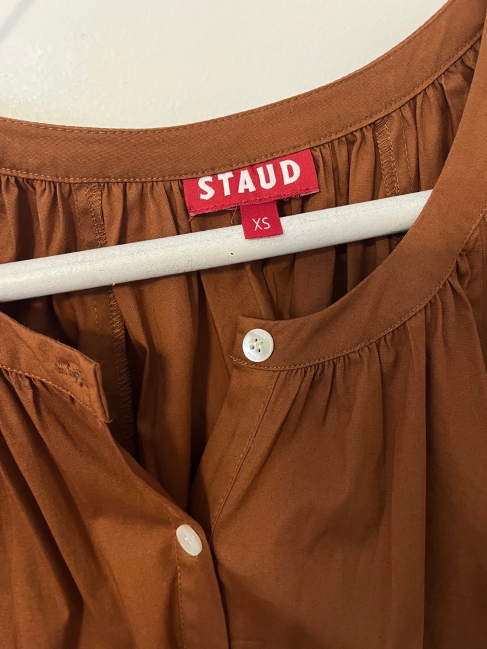STAUD Rust-Brown Puff Sleeve Button-Front Maxi Dress - Picture 2 of 4